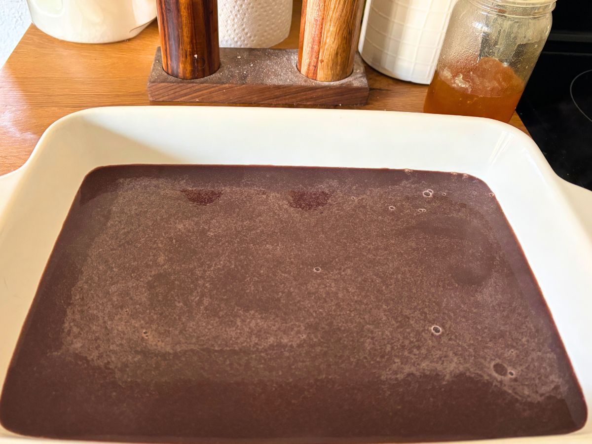 9x13 ceramic dish filled with homemade 3 ingredient gummy candies